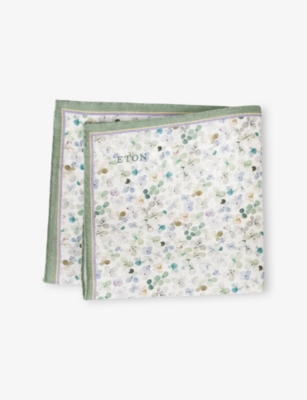 ETON: Floral-Pattern Linen Pocket Square