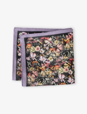 ETON: Floral-Print Linen Pocket Square