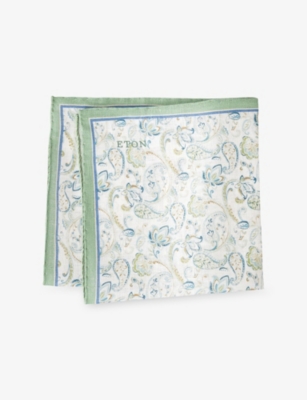 ETON: Paisley-Pattern Linen Pocket Square