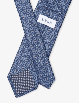 ETON: Geometric Floral-Pattern Silk Tie