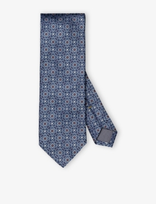 ETON: Geometric Floral-Pattern Silk Tie