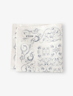 ETON: Watercolour Floral-Pattern Silk Pocket Square