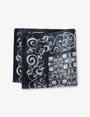 ETON: Watercolour Floral-Pattern Silk Pocket Square