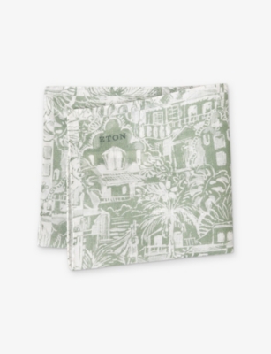 ETON: Palm Tree-Pattern Linen Pocket Square