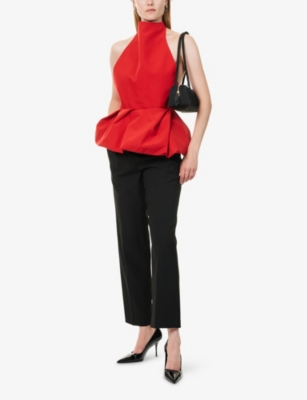 Magda Butrym Womens Red Draped Halterneck Cotton-blend Top In Red
