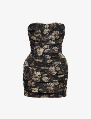 MAGDA BUTRYM: Strapless Floral Silk Mini Dress