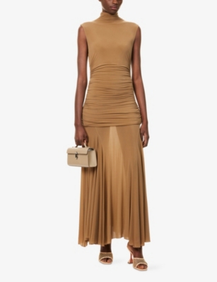 MAGDA BUTRYM: High-Neck Ruched Stretch-Woven Midi Dress