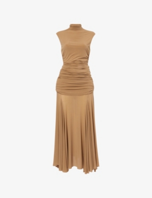 MAGDA BUTRYM: High-Neck Ruched Stretch-Woven Midi Dress