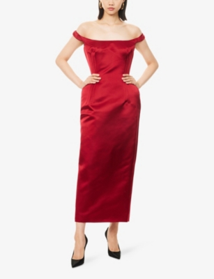 Magda Butrym Shoulder Neckline Fitted Midi Dress In Burgundy