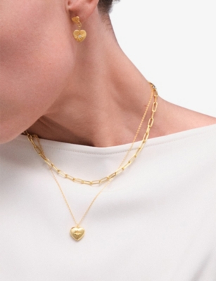 Astley Clarke Womens Gold Biography Double Heart 18ct Yellow-gold Vermeil Plated 925 Sterling Silver And Sapphire 