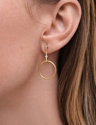 ASTLEY CLARKE WOMENS LUNA LIGHT FRONT FACING 18CT YELLOW GOLD VERMEIL AND SAPPHIRE HOOP EARRINGS 