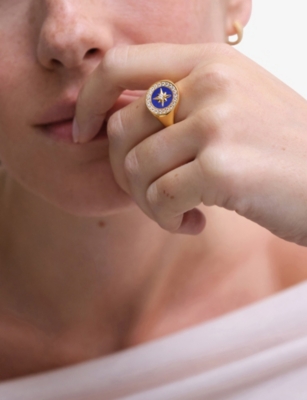 Astley Clarke Womens Polaris 18ct Yellow Gold Vermeil And Lapis Signet Ring