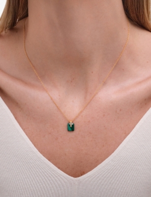 Astley Clarke Womens Deco 18ct Yellow Gold Vermeil, Sapphire And Malachite Pendant Necklac