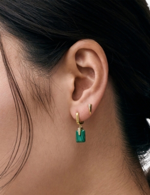 Astley Clarke Womens Deco 18ct Yellow Gold Vermeil, Malachite And Sapphire Drop Earrings In Gold