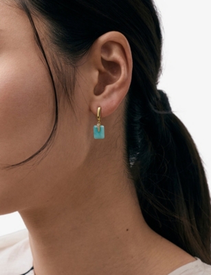 ASTLEY CLARKE WOMENS DECO 18CT GOLD VERMEIL AND AMAZONITE DROP HUGGIE EARRINGS 
