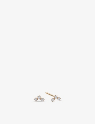 Astley Clarke Womens Triple 14ct Yellow-gold And 0.14ct Lab-grown Diamond Stud Earrings