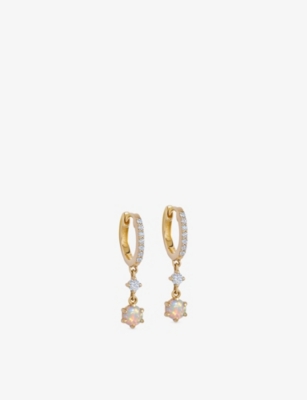 Astley Clarke Womens Interstellar Opal And Lab Grown Diamond 14ct Yellow Gold Drop Earrings