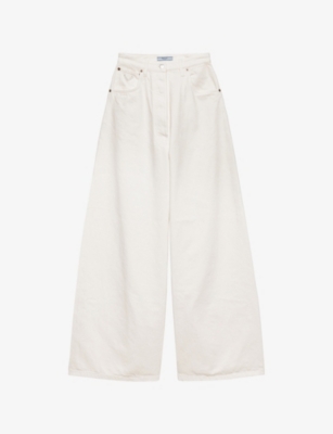 Prada Womens White Triangle-logo Palazzo High-rise Denim Jeans