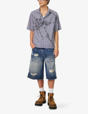 JADED LONDON: Gingham Short-Sleeve Cotton Shirt