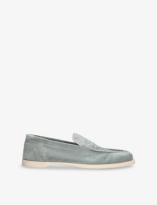 John Lobb Mens Pace Suede Loafers Pale Blue Eur 41 / 7 Uk