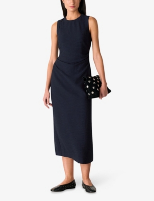 Whistles Womens Navy Nora Textured Woven Midi Dress In Blue