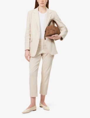 THEORY: Treeca Pull On Tapered-Leg Stretch-Linen Blend Trousers