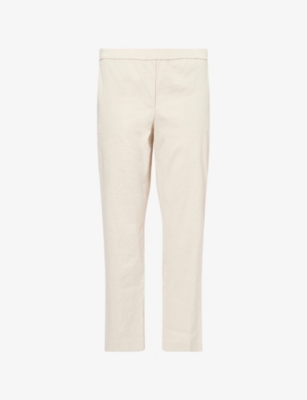 THEORY: Treeca Pull On Tapered-Leg Stretch-Linen Blend Trousers