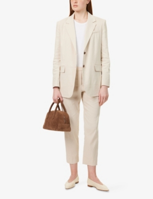 THEORY: Notch-Lapels Two-Flap-Pockets Stretch-Linen Blazer