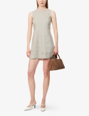 THEORY: Check-Print Sleeveless Linen-Blend Midi Dress