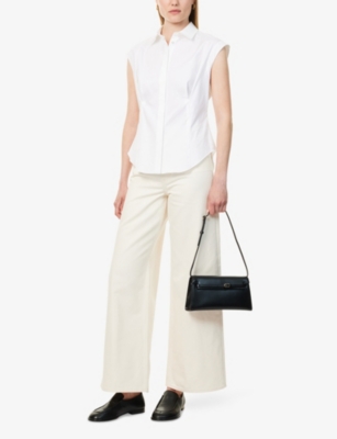 THEORY: Cinched-Waist Sleeveless Stretch-Cotton Blend Shirt