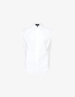 THEORY: Cinched-Waist Sleeveless Stretch-Cotton Blend Shirt