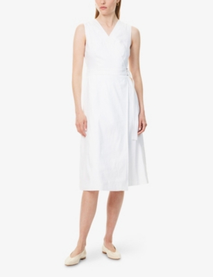 Theory Womens White Aline Wrap Stretch-linen Blend Midi Dress In White
