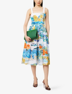 Shop Mary Katrantzou Womens Aviemore Water Iris Belted Cotton-poplin Midi Dress