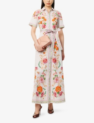 Mary Katrantzou Como Belted Floral-print Cotton-poplin Midi Shirt Dress