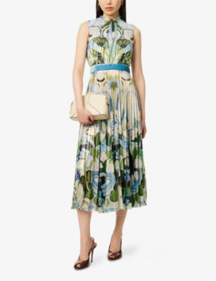 MARY KATRANTZOU: Hollie Pleated Woven Midi Dress