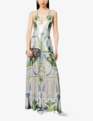 MARY KATRANTZOU: Daria Plunge-V-Neck Woven Maxi Dress