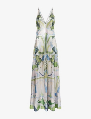 MARY KATRANTZOU: Daria Plunge-V-Neck Woven Maxi Dress