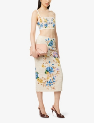 Mary Katrantzou Womens Vargas Floral Stretch-woven Midi Skirt Farinifera In Neutral