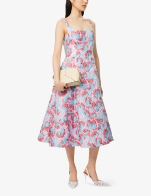 Mary Katrantzou Womens Ceramica Jq Beaux Flared Woven Midi Dress