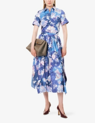 Shop Erdem Womens Artist Garden Cobalt Floral Short-sleeves Cotton-poplin Shirt