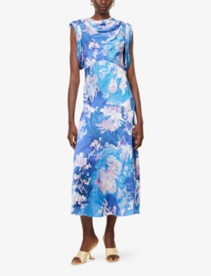 Erdem Womens Artist Garden Cobalt Crinkled Sleeveless Woven Midi Dress In Blue
