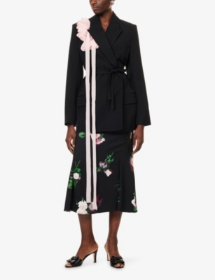 ERDEM: Floral A-Line Stretch-Woven Midi Skirt