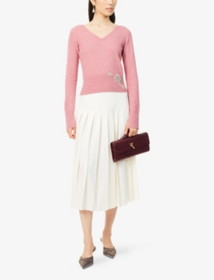 Erdem Womens Rose Pink Embellished Cropped Knitted Jumper In Pink