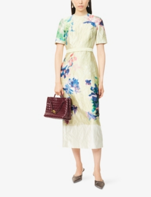 ERDEM: Floral Short-Sleeves Woven Midi Dress