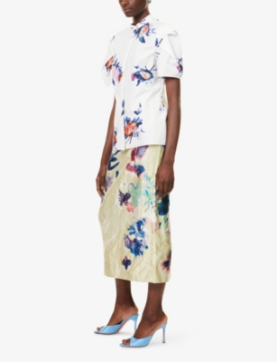 Erdem Womens Garden Venetian Yellow Floral Pencil Woven Midi Skirt In Neutral