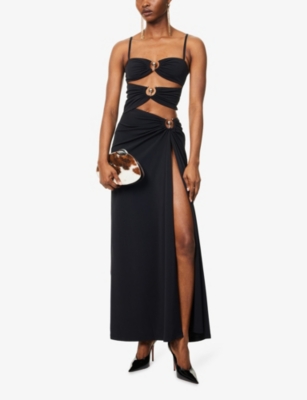 CHRISTOPHER ESBER: Ruched Orbit Slit Stretch-Jersey Maxi Dress
