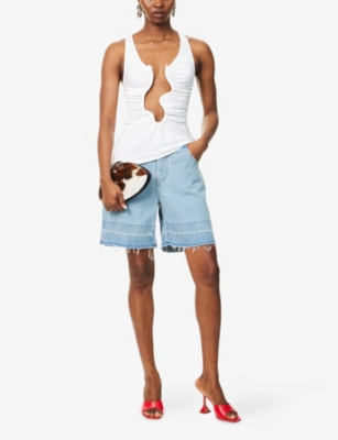 Christopher Esber Womens Indigo Mid-rise Raw-hem Denim Shorts