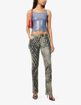 JADED LONDON WOMENS LEONA COOPER ZEBRA-PRINT BOOTCUT-LEG DENIM JEANS 