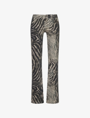 Jaded London Womens Leona Cooper Zebra-print Bootcut-leg Denim Jeans