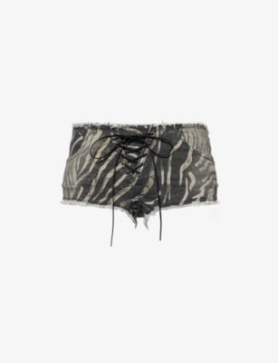 JADED LONDON: Odile Zebra-Print Stretch-Denim Shorts